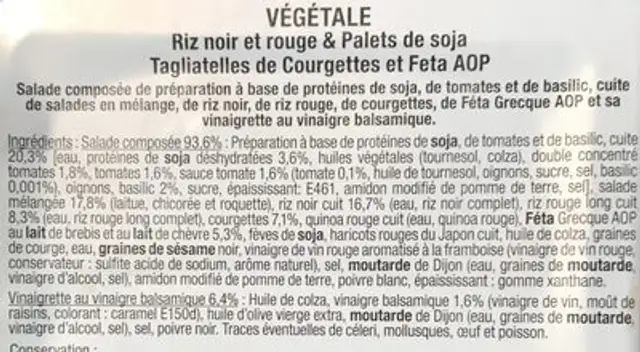 Salade Vegetale ingredients label