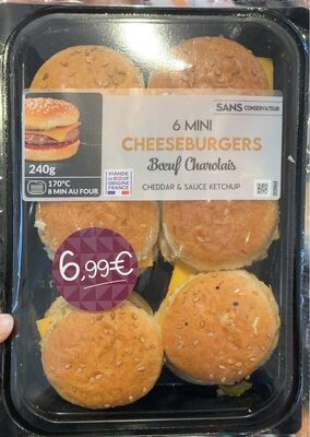 6 mini cheeseburgers - Boeuf Charolais, cheddar & sauce ketchup front packaging