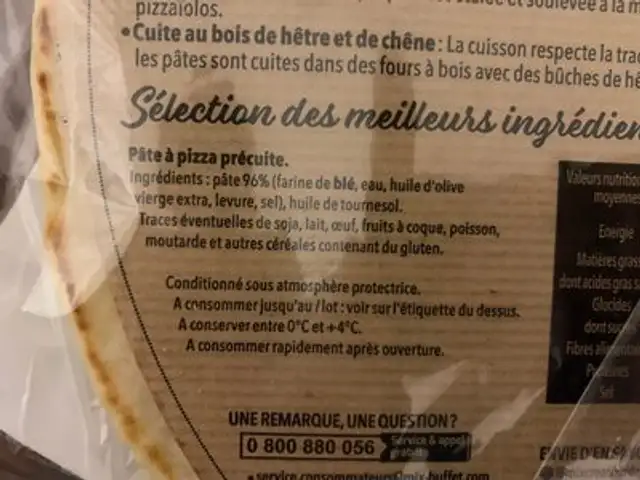 Pâte à pizza Napoli ingredients label