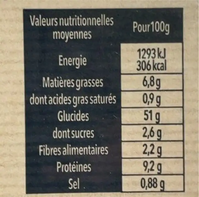 Pâte à pizza Napoli nutrition facts table