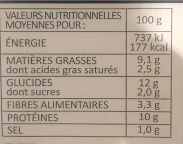 Burritos boeuf nutrition facts table