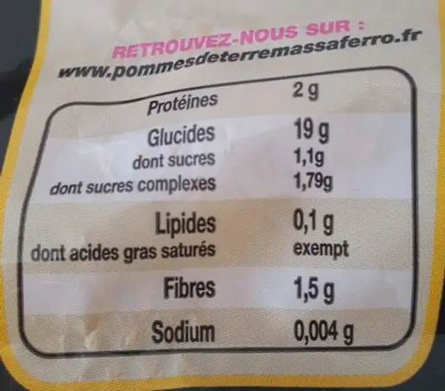Selection ingredients label