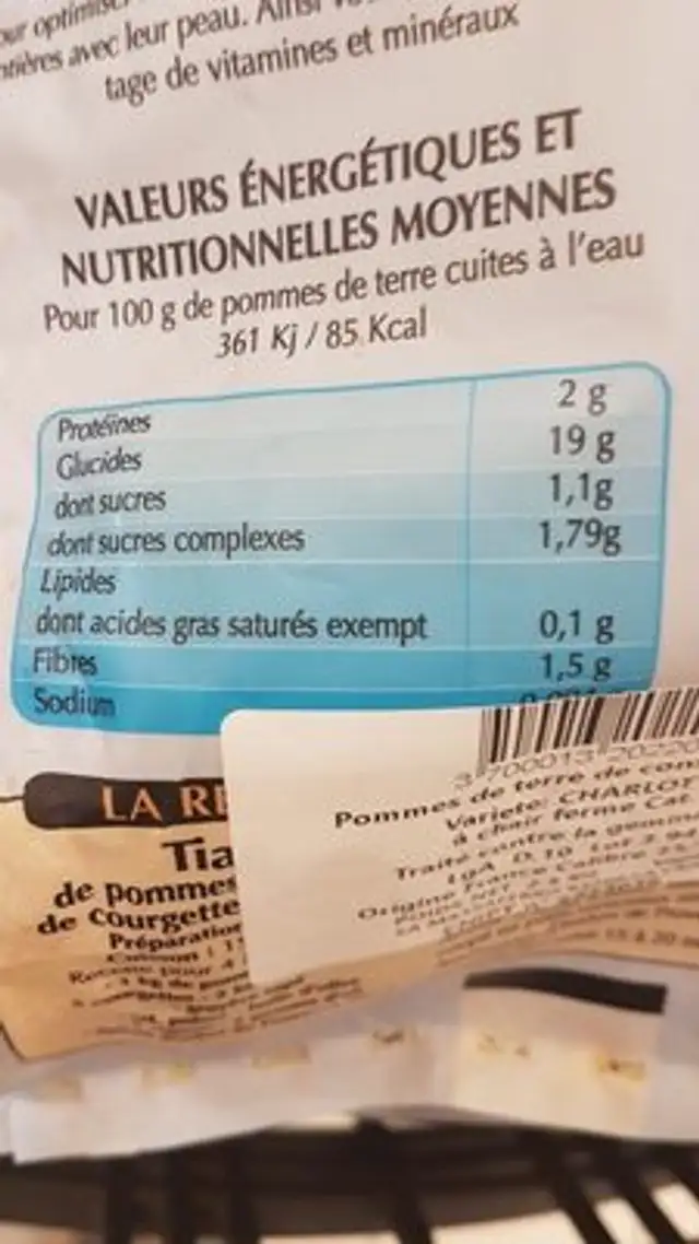 Pommes de terre ingredients label