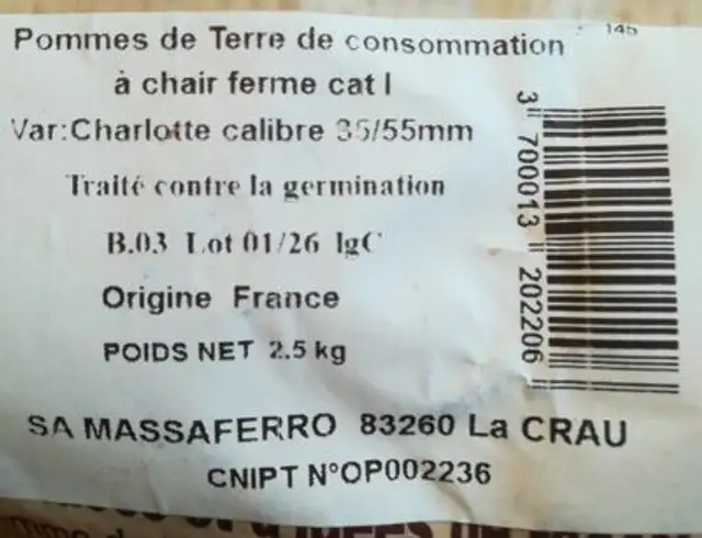 Pommes de terre nutrition facts table