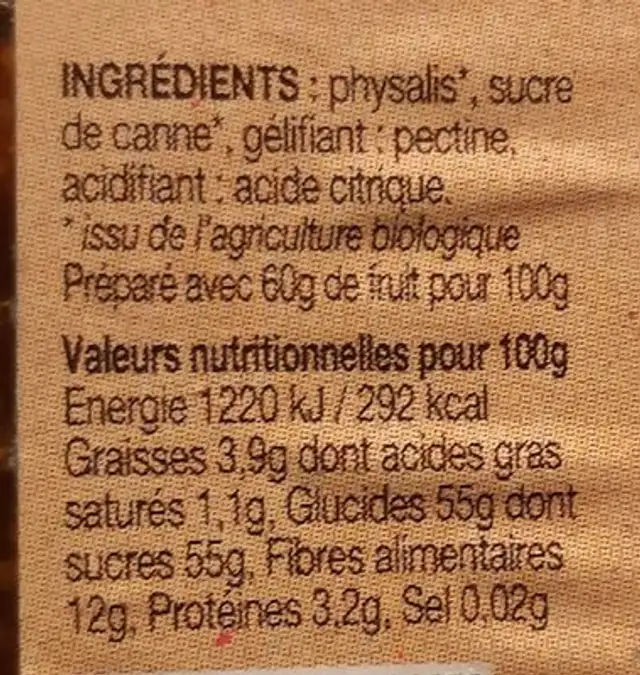 Confiture bio PokPok nutrition facts table