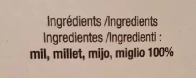 Arow gros grain fariné de mil ingredients label