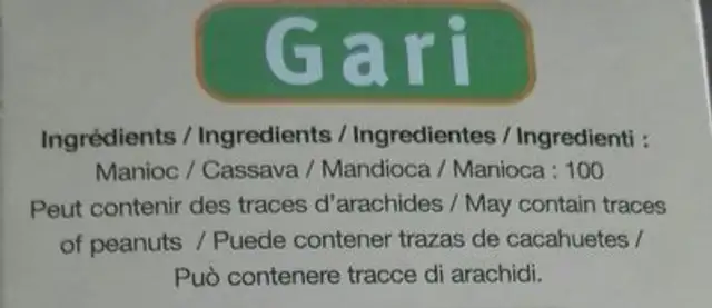 Semoule de manioc précuite ingredients label