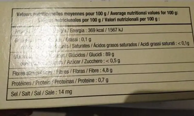 Semoule de manioc précuite nutrition facts table