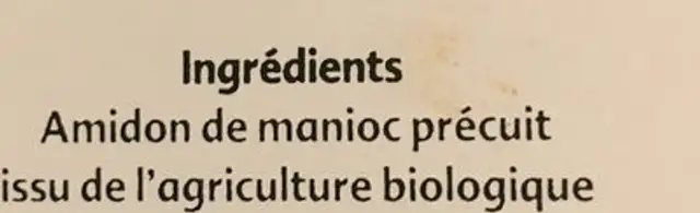Tapioca ingredients label