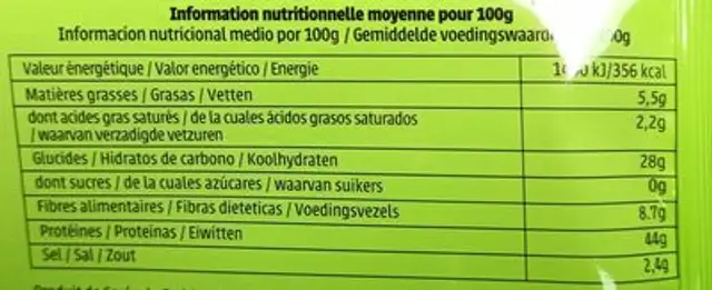 Algues Nori nutrition facts table