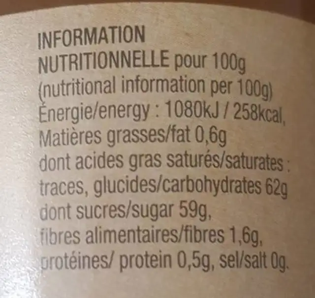 Mangue nutrition facts table