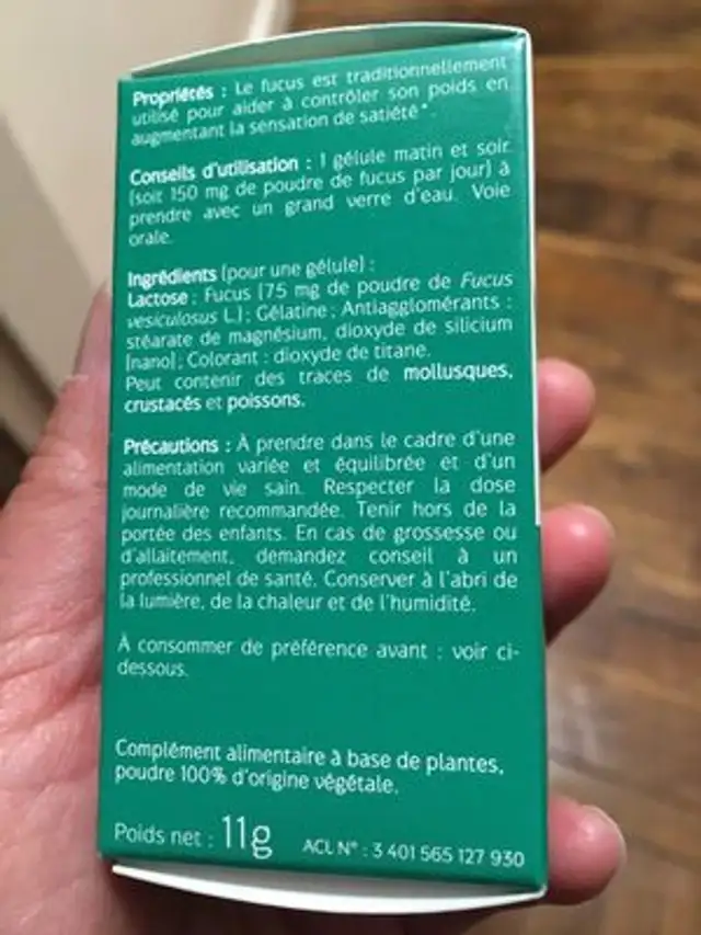 Naturactive Fucus ingredients label
