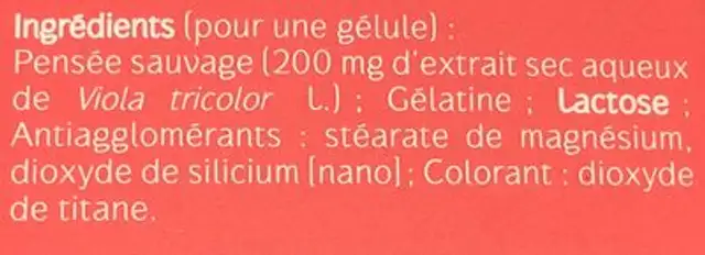 Naturactive Pensée Sauvage ingredients label
