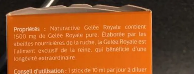 Naturactive Gelée Royale. BT ingredients label