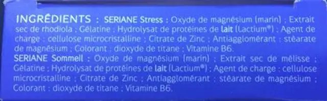 Naturactive Seriane Stress & Sommeil ingredients label
