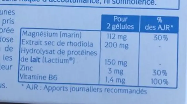 Naturactive Sériane Stress ingredients label