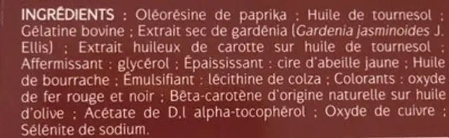 Autobronzant Doriance ingredients label