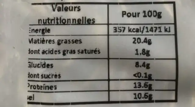 Pepite De Tournesol Grill ingredients label