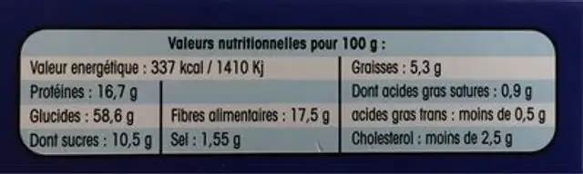 Falafels Boulettes aux pois chiches nutrition facts table