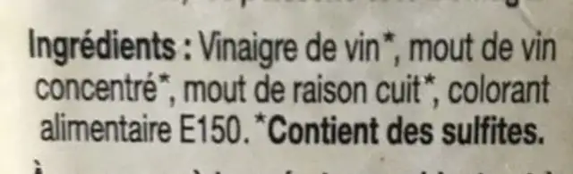 vinaigre balsamique de Modena ingredients label