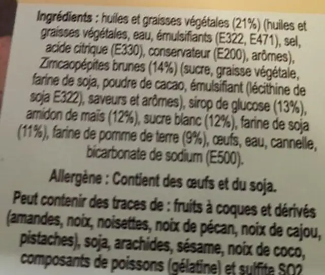 Cookies ingredients label