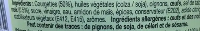 Délice de courgettes ingredients label