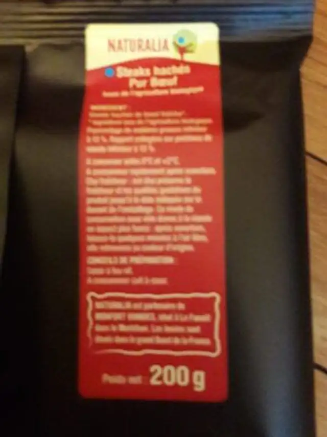 Steaks hachés ingredients label