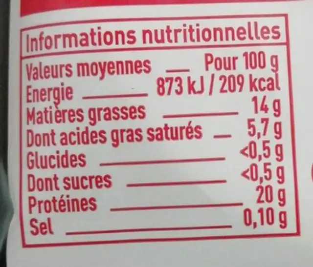 Steaks hachés nutrition facts table