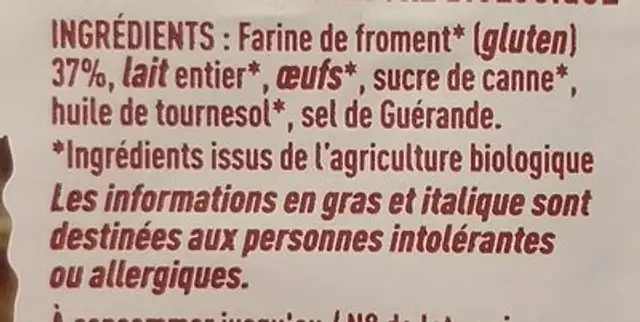Crêpe de froment ingredients label