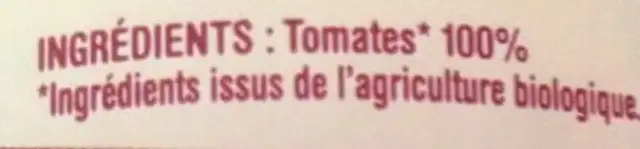 Purée de tomates ingredients label