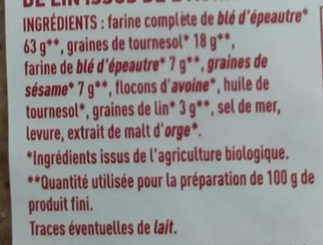 Toasts croustillants aux 3 graines ingredients label