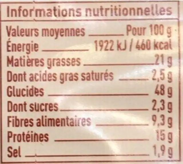 Toasts croustillants aux 3 graines nutrition facts table