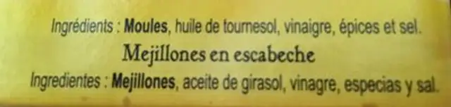 Moules à l'escabèche ingredients label