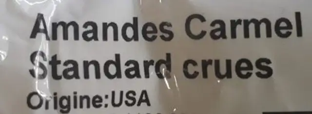 Amandes carmel standard crues ingredients label