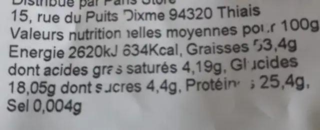 Amandes carmel standard crues nutrition facts table