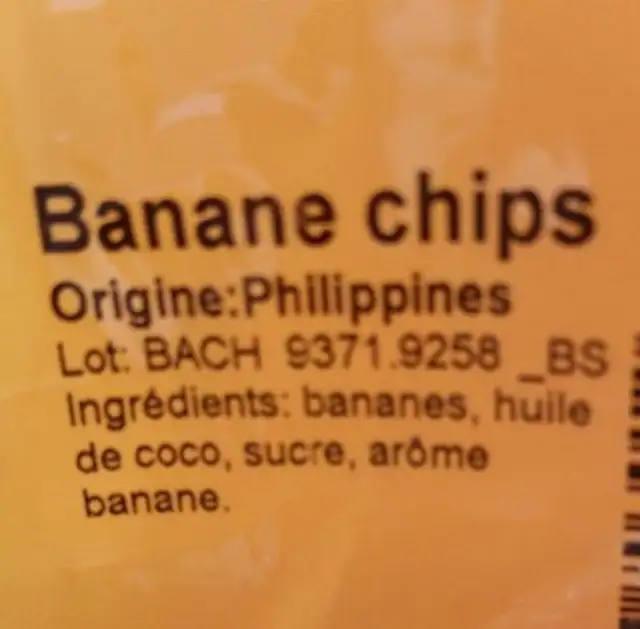 Banane chips sucrées ingredients label