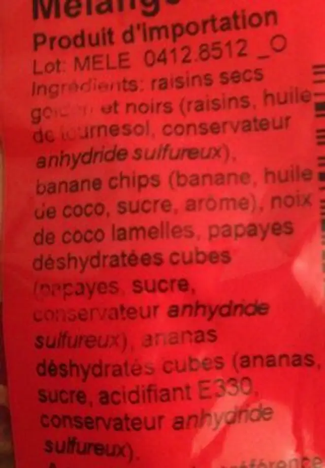 Mélange exotique ingredients label