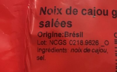 Noix de cajou grillees ingredients label