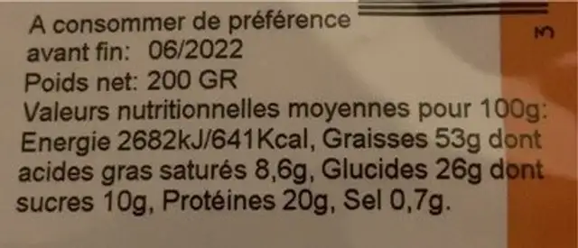 Pistaches décortiquées nutrition facts table