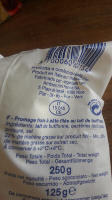 Mozzarella di Buffala Campana ingredients label