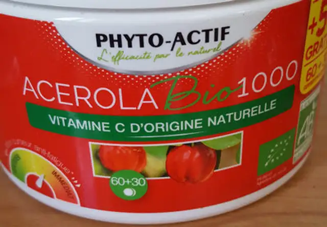 Acerola 1000 Bio 50% Gratuit - 90 Comprimés - Phyto-actif Laboratoire front packaging