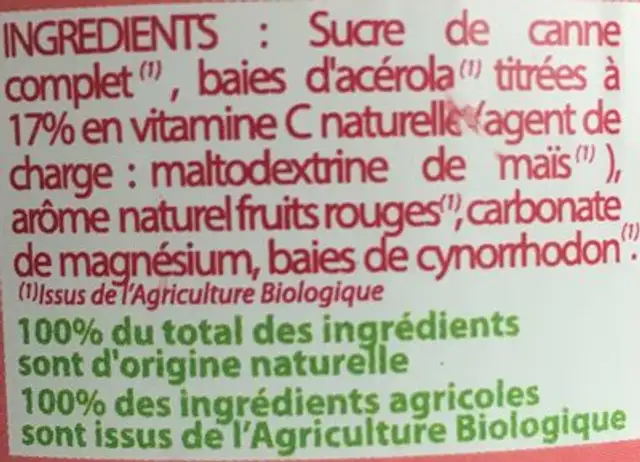 Acerola 1000 Bio 50% Gratuit - 90 Comprimés - Phyto-actif Laboratoire ingredients label