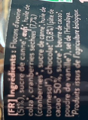 Cookies D’Avoine & Cranberry & Chocolat ingredients label