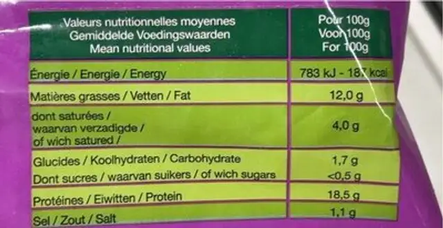 Lamelles de kebab nutrition facts table