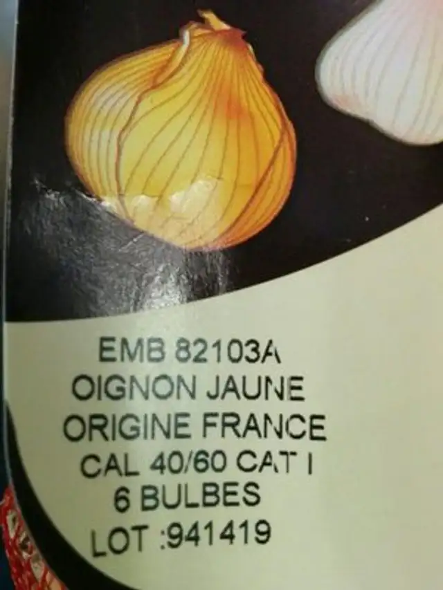 Oignon jaune ingredients label