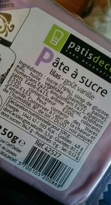 Pâte à sucre ingredients label