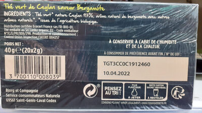 Thé vert front packaging