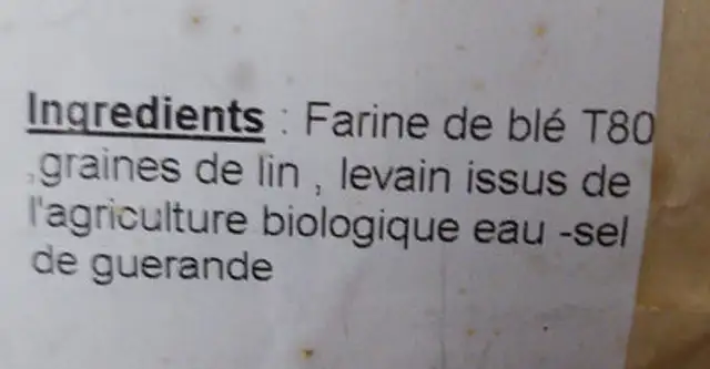 pain au lin ingredients label
