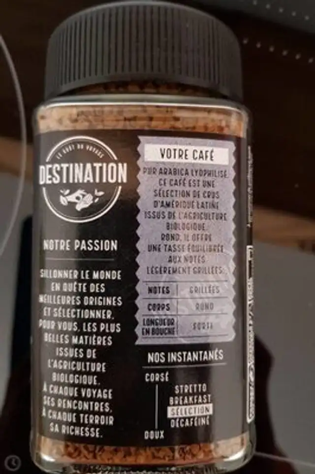 Cafe Instantané Pur Arabica nutrition facts table