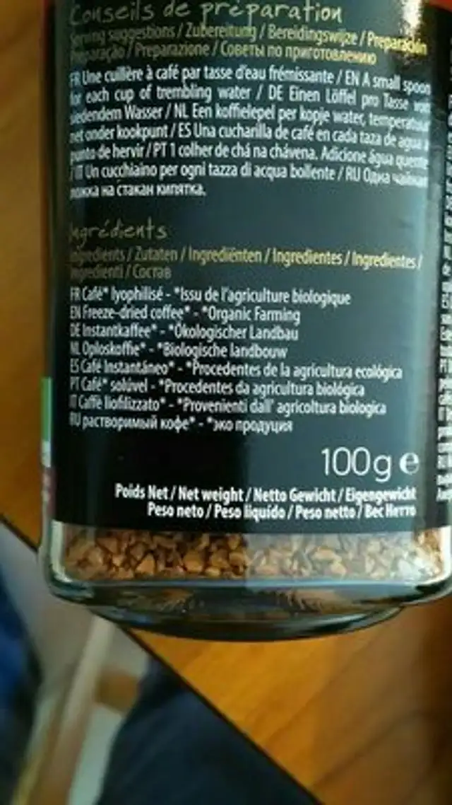 Breakfast Petit Déj' Bio ingredients label